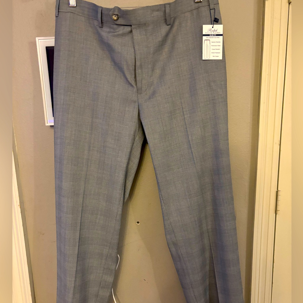 Ralph Lauren Men's Gray Plaid Edgewood Wool Dress Pants Size 36w 30l